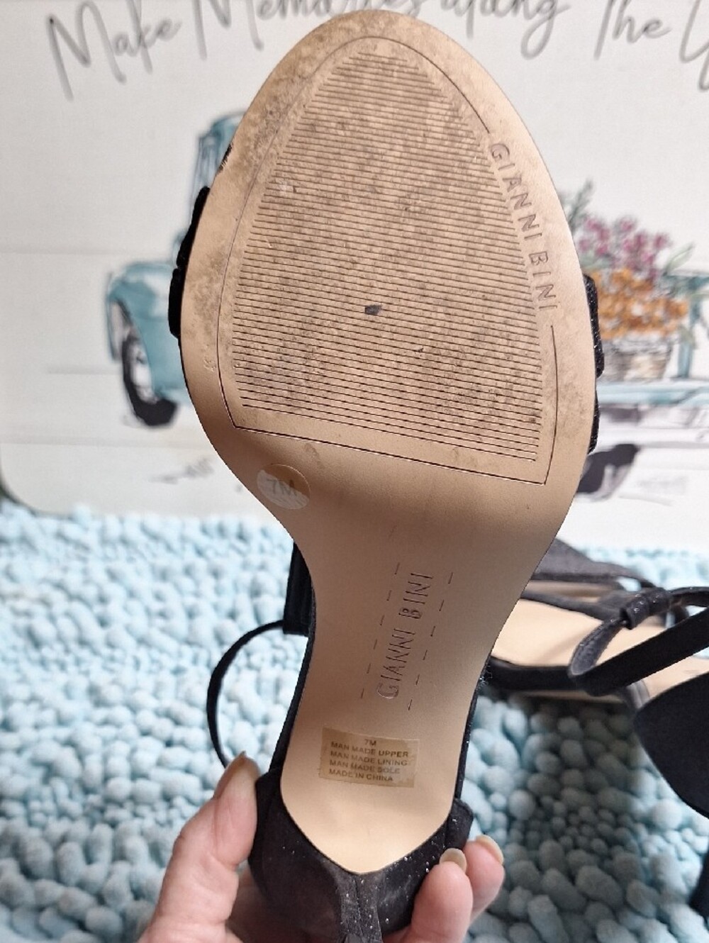 Gianni Bini Black Glitter Strappy T‑Strap Heels - Picture 5 of 8